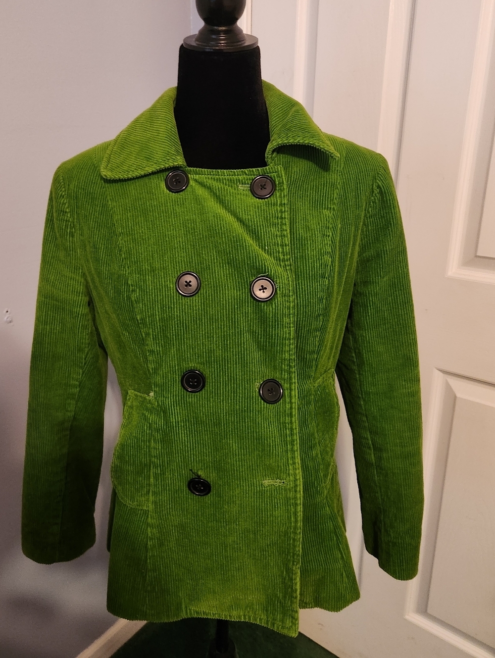 Mossimo Size Medium Double Breasted Pea Coat Vintage Green Corduroy Jacket